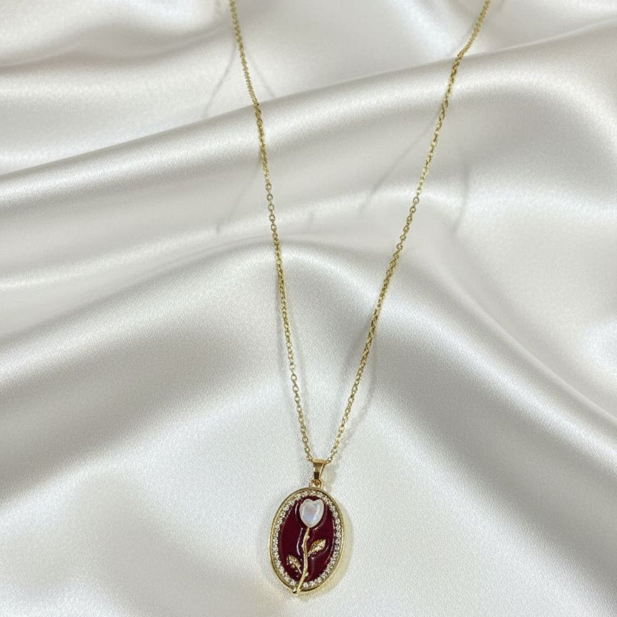Crimson Pearl Bloom Necklace